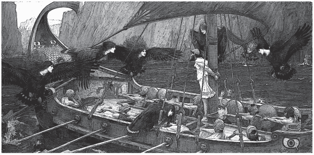 Ulysses and the Sirens, 1891 - depicting the infamous Sirens luring unwary sailors towards perilous rocks.